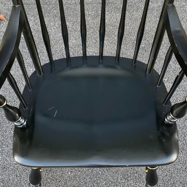 Black Vintage Ethan Allen Early American Black & Gold Stenciled Armchair Hitchcock Style For Sale - Image 8 of 12