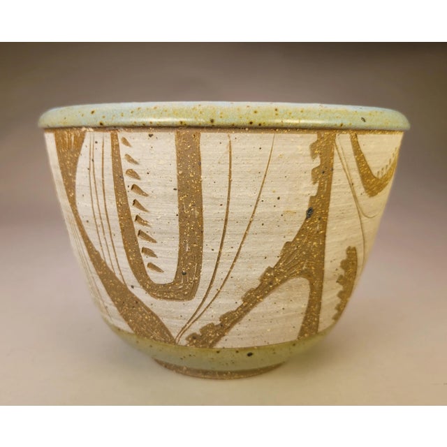 Beautiful ceramic bowl with carved nonobjective sgraffito design by famous California ceramist, Joel Edwards. Joel Edwards...