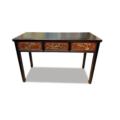 FuJin writing Desk is made out of elm wood. Front 3 drawers is all hand carving with golden painted. It is very elegant...