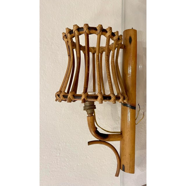 Mid-Century Italian Rattan Bamboo Sconces Attributed to Albini 1950s - Set of 4 For Sale In Los Angeles - Image 6 of 8