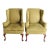 Vintage Queen Anne Style Chenille Wingback Chairs - Set of 2 For Sale