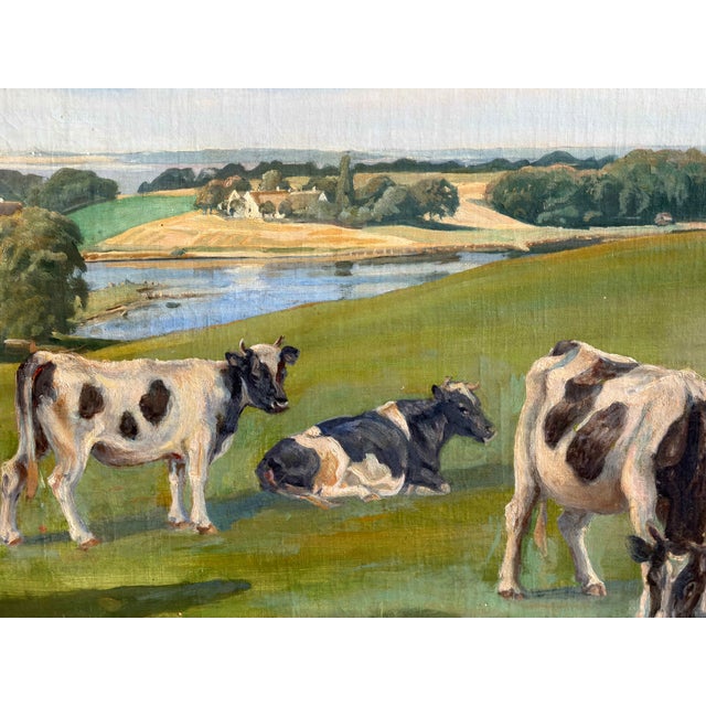 Rasmus Christiansen, Danish Fjord Landscape with Grazing Cattle, Oil on Canvas, 1920s For Sale - Image 6 of 8