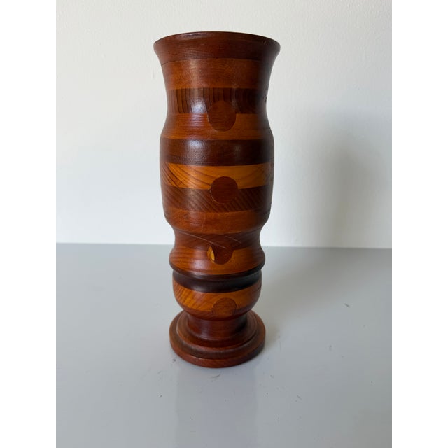 1980’s Vintage Turned Wood Inlaid Decorative Vase For Sale In Miami - Image 6 of 9