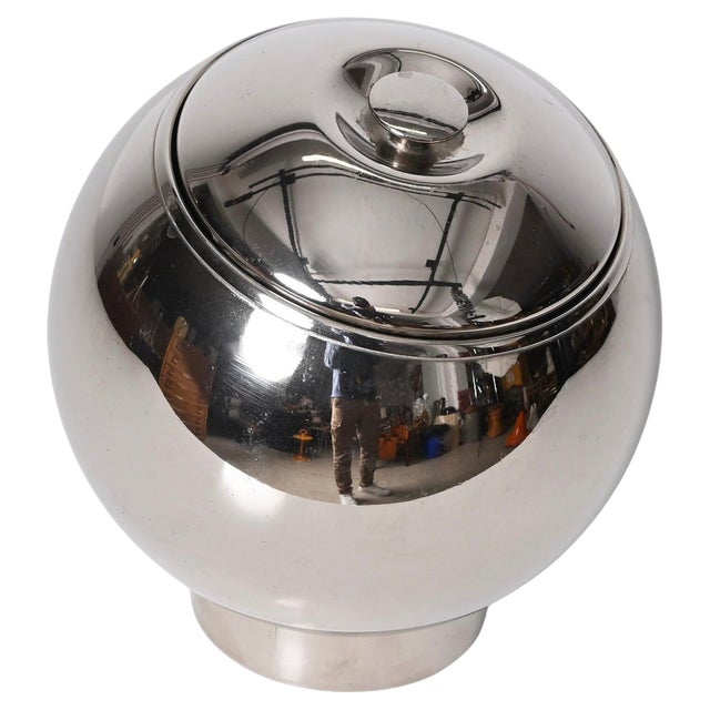 Italian Round Ice Bucket in Chrome by Aldo Tura, Italy, 1970s For Sale