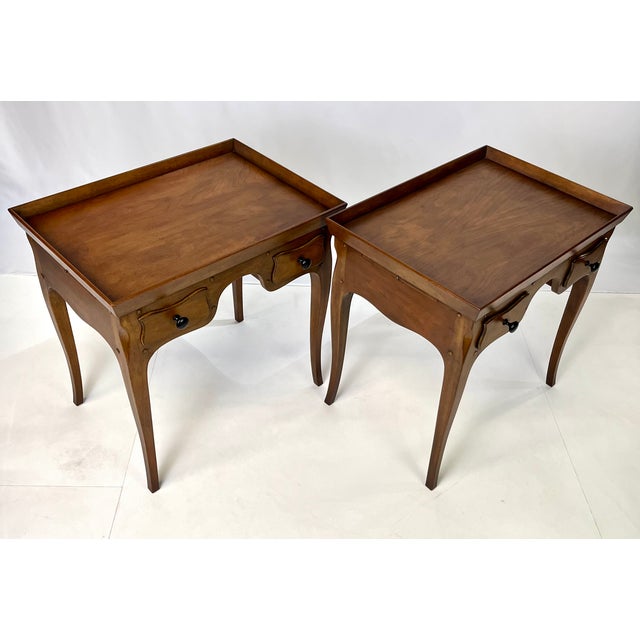 Pair of Vintage Baker Furniture French Country Side Tables With Candle Slides For Sale - Image 6 of 17