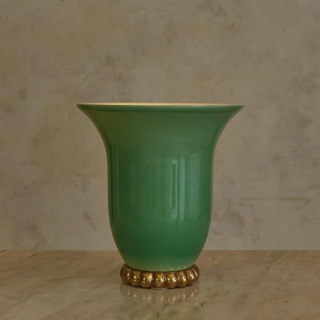 Art Deco French Art Deco Green Porcelain Table Lamp, 1940s For Sale - Image 3 of 9