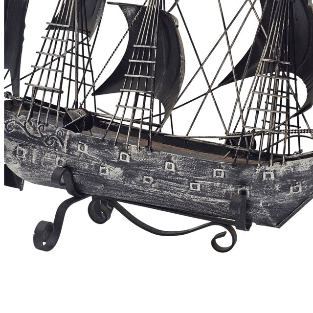 Metal Vintage Tin Metal Three-Masted Galleon / Clipper Ship Sculpture, 24" For Sale - Image 7 of 10