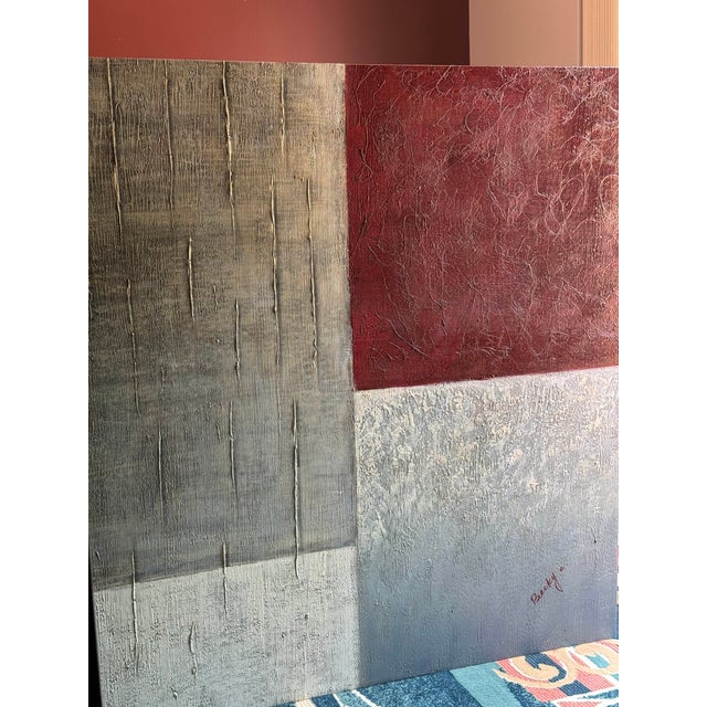 Contemporary Original Signed Abstract Painting by Becky C. – 42 X 42 Inches – One-of-a-Kind Color Block on Cloth For Sale - Image 3 of 12