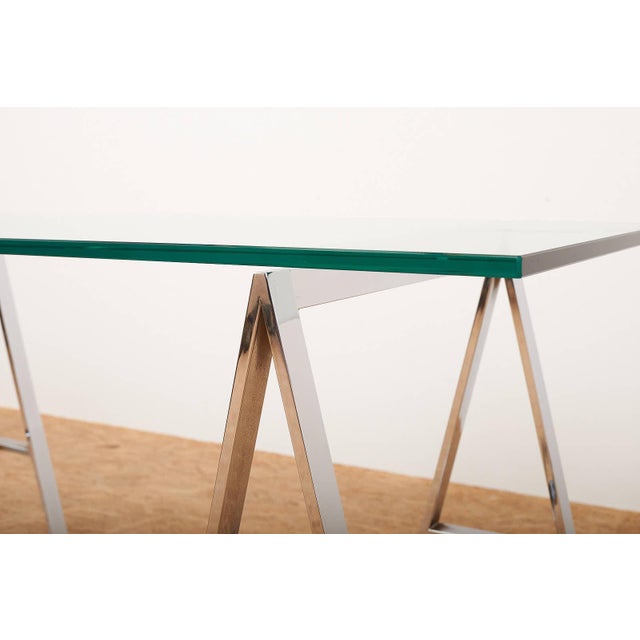Desk or Console in Chrome-Plated Metal with Crystal Glass Top, 1960s-1970s For Sale - Image 6 of 13