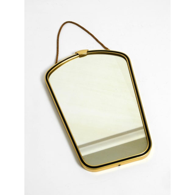 Mid-Century Modern Small Mid-Century Brass Wall Mirror with Braided Hanging Strap, 1950s For Sale - Image 3 of 18