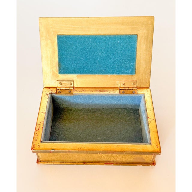Gold Vintage Gilt Wood and Eglomise Velvet Lined Box For Sale - Image 8 of 12