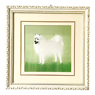 1990s Framed Embroidered White Samoyed Dog For Sale