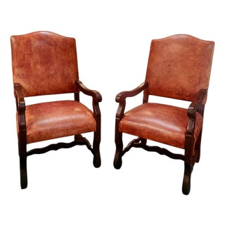 Vintage Leather Arm Chairs - A Pair For Sale