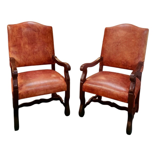 Vintage Leather Arm Chairs - A Pair For Sale