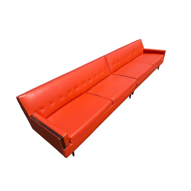 Mid-Century Modern Orange & Walnut 2-Piece Sectional Sofa For Sale In Philadelphia - Image 6 of 9
