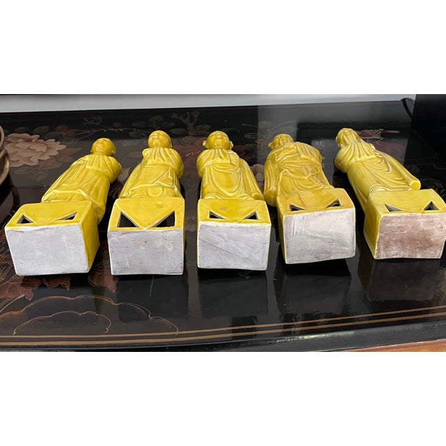 Mid 20th Century Taoist Immortals in Golden Yellow-Set of Five Figures For Sale - Image 11 of 12