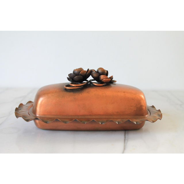 Vintage Gregorian Copper Rectangular Butter Dish With Floral Lid For Sale - Image 4 of 8