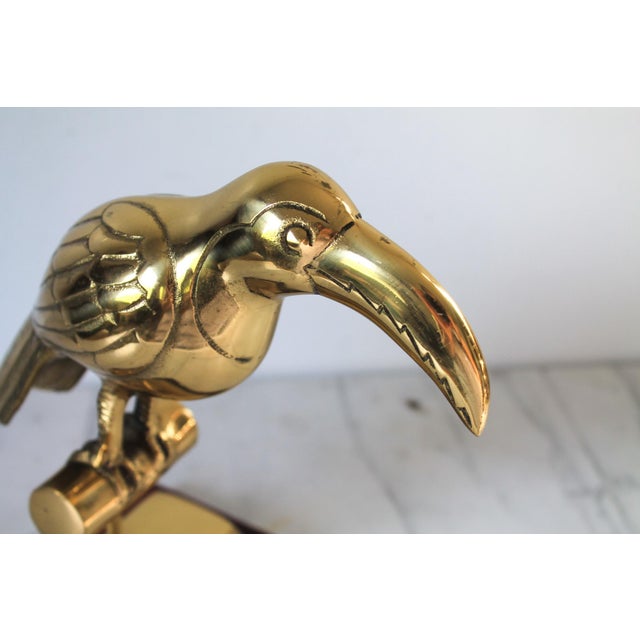 Vintage Brass Tucan Bird Sculpture Mounted on Wood Base. For Sale - Image 9 of 11