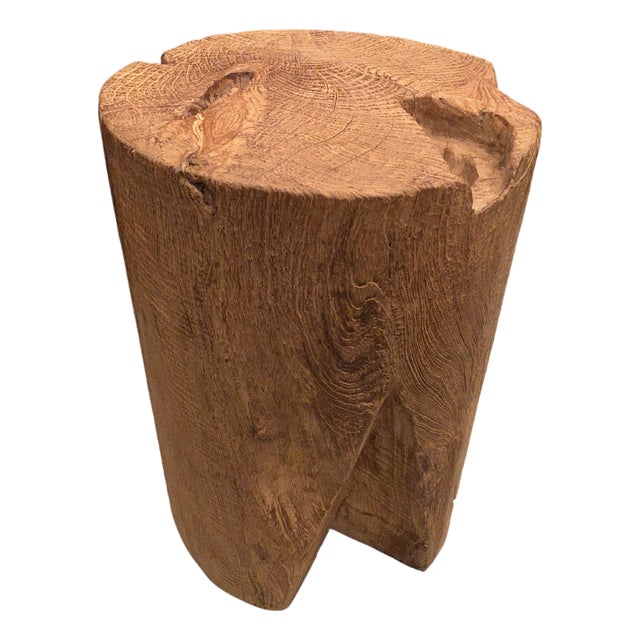 Andrianna Shamaris Organic Cylinder Teak Wood Side Table For Sale