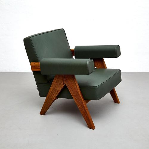 053 Capitol Complex Armchair in Teak and Green Leather by Pierre Jeanneret for Cassina For Sale - Image 13 of 16