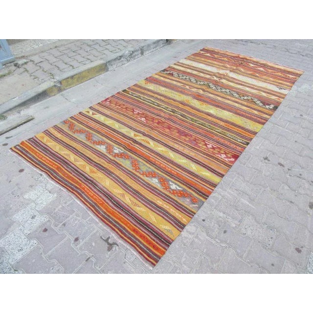 1960s Turkish Embroidered Striped Kilim Rug For Sale - Image 4 of 6