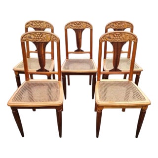 Antique Late 19th Century Art Nouveau Caned Seat Dining Chairs- Set of 5 For Sale