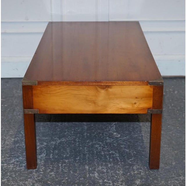 Vintage Military Campaign Burr Yew Wood and Brass 3-Drawer Coffee Table For Sale - Image 14 of 16