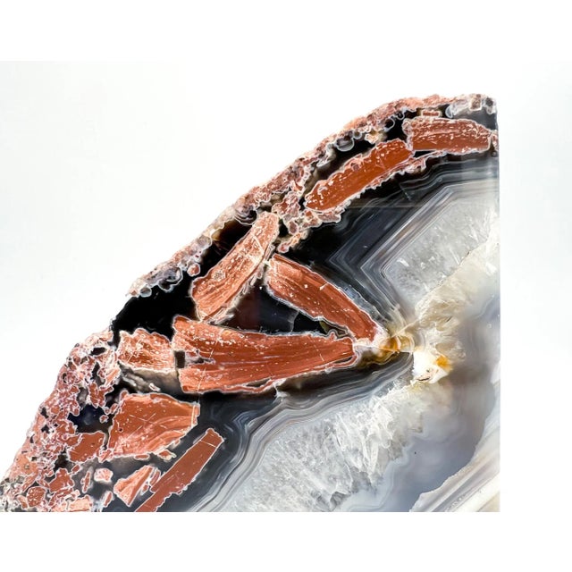 Oversized Blue Gray and Red Polished Geode Bookend For Sale - Image 10 of 11