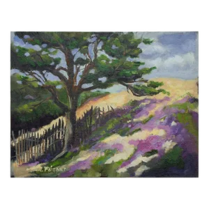 1990s Monterey Hilltop Cypress Tree Landscape Painting by Nancy Faisant