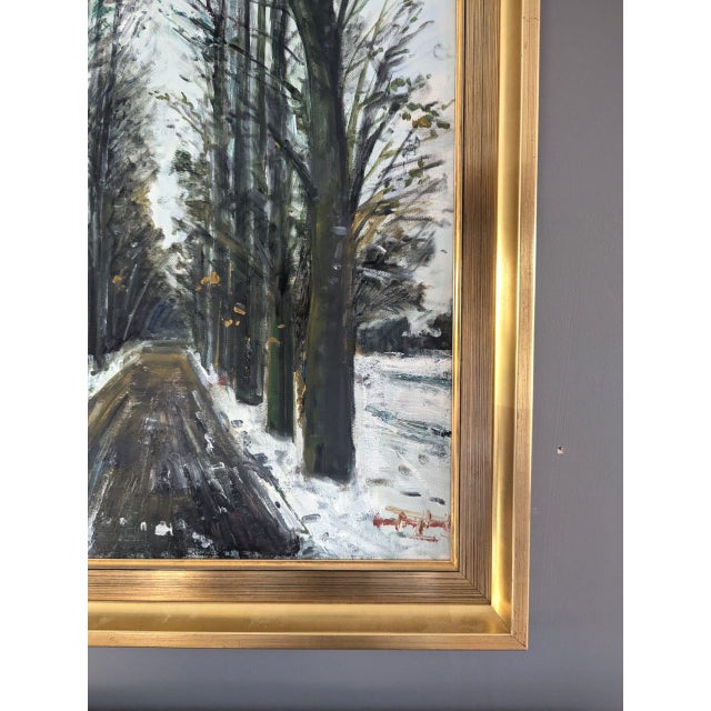 Mid-Century Modern 'Winter Pathway' Swedish Expressive Landscape Oil Painting, Framed For Sale - Image 9 of 10