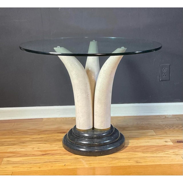 Wood Maitland-Smith Faux Tusk Accent Side Table in Tessellated Stone Philippines, 1980s For Sale - Image 7 of 12