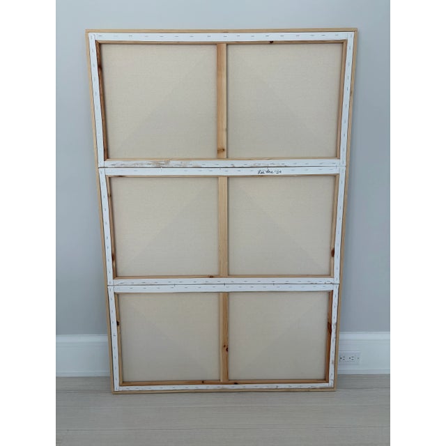 Abstract Contemporary Op Art Geometric Hard Edge Triptych Painting, Wood Framed, Signed Lee Fine For Sale - Image 9 of 10