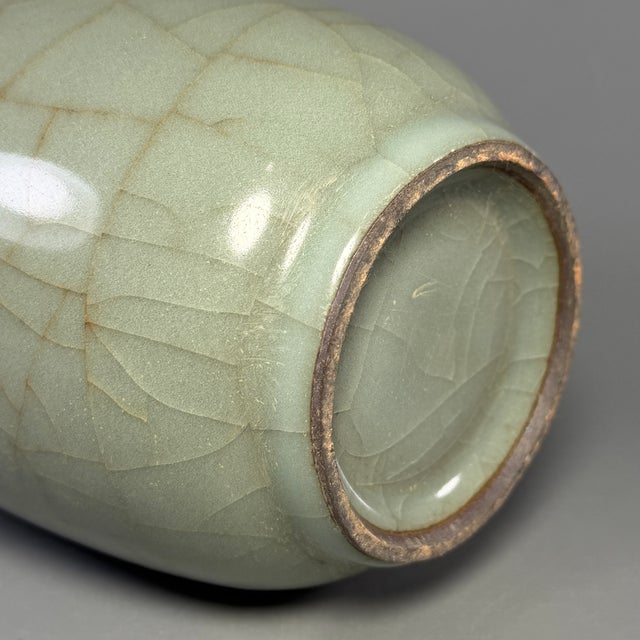 19th Century Antique Longquan Celadon Covered Jar, Chinese Crackle Glaze Jar For Sale - Image 5 of 6