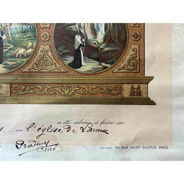 Antique French Gilded Religious Certificate, C. 1930's For Sale - Image 4 of 18