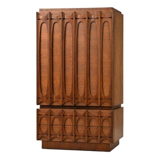 1970s Tobago Brutalist Tall Walnut Armoire Dresser For Sale