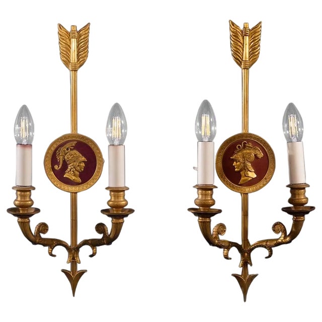Neoclassical Bronze 2-Light Wall Sconces, 1880s, Set of 2 For Sale