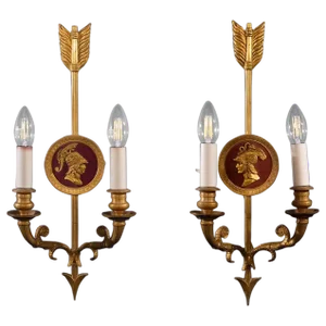 Neoclassical Bronze 2-Light Wall Sconces, 1880s, Set of 2