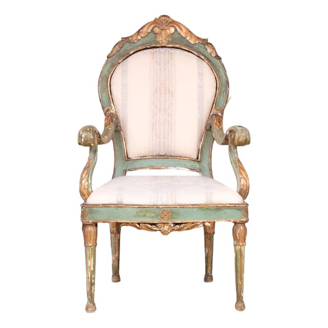 Authentic 18th Century Venetian Carved Wood and Gesso Hall Chair For Sale