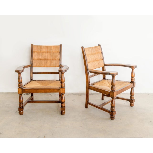 1940s Turned Chestnut Frame + Rush Armchairs- Set of 2 For Sale - Image 12 of 12