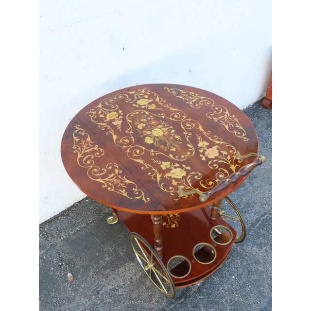 French Inlay Drop Leaf Bar Server Tea Coffee Cart 6339 For Sale - Image 16 of 18