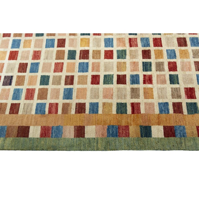 Textile Hand-Knotted Gabbeh Nomad Rug with Colorful Checks For Sale - Image 7 of 11
