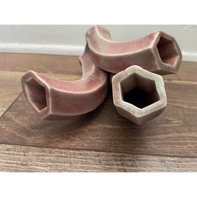 Mauve Ceramic Vase Three-Stem Sculptural Avant-Garde Hand Thrown For Sale - Image 8 of 8