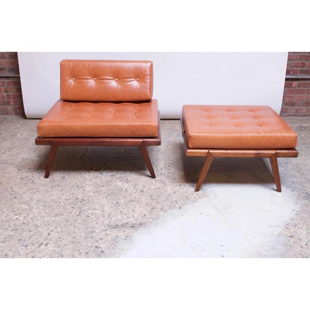 1950s Mid-Century Walnut and Leather Lounge Chair and Ottoman by Mel Smilow For Sale - Image 5 of 13