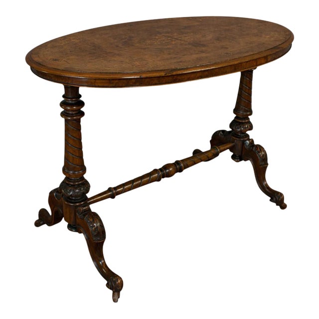 1870s Victorian Burr Walnut Oval Table For Sale