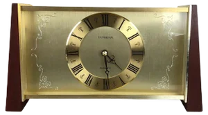 Vintage Modernist Wooden Teak Brass Table Clock by Dugena, Germany, 1960s