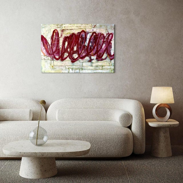 Christiane Corcelle "Rouge Pour Toujours Iii" Acrylic and Collage on Canvas, Abstract Painting With Crimson Loops, 2026 For Sale In Boston - Image 6 of 6