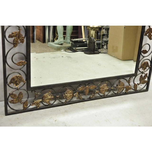 Late 20th Century LaBarge Italian Mediterranean Wrought Iron Flower Leaf Scroll Arched Wall Mirror For Sale In Philadelphia - Image 6 of 10