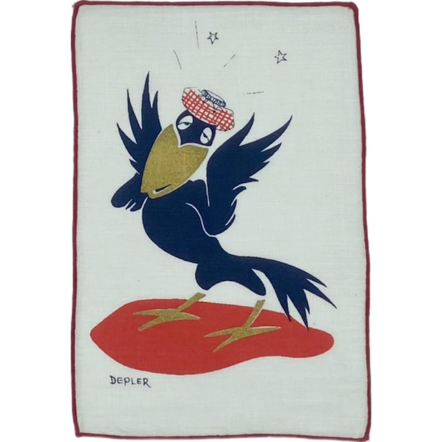 Mid-Century Modern Vintage Constance Depler Crow Linen Cocktail Napkins- Set of 4 For Sale - Image 3 of 12
