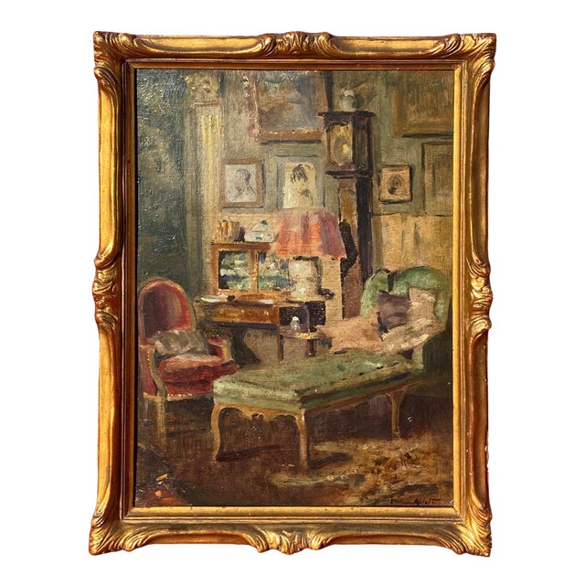 William Albert Ablett, Interior Scene, Oil on Panel, Framed For Sale