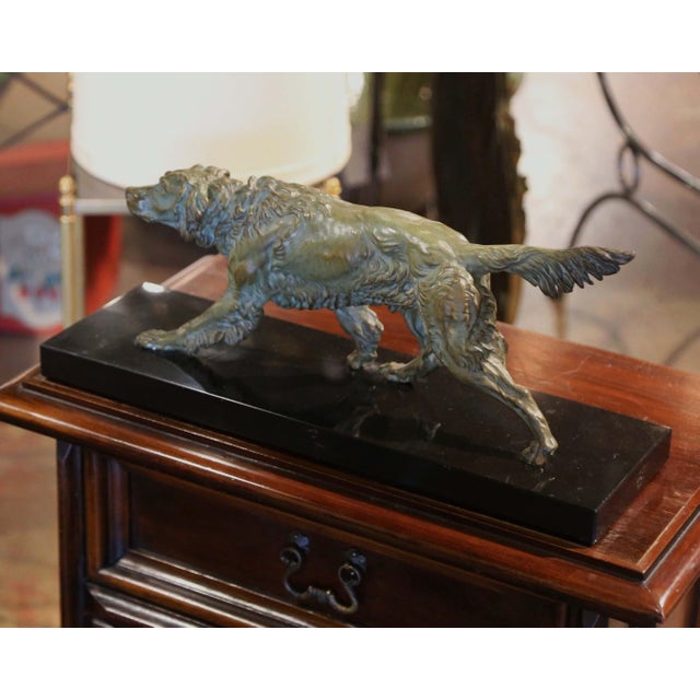 Metal 19th Century French Verdigris Spelter Pointer Dog Sculpture on Marble Base For Sale - Image 7 of 8